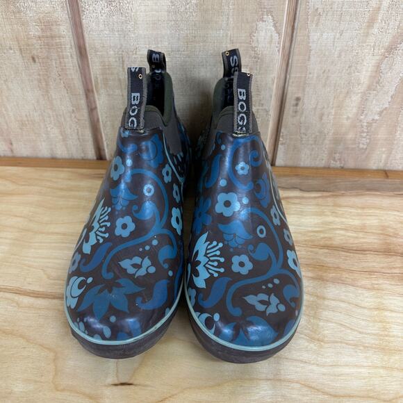 BOGS Women’s Mattie Corsage Blue Floral Waterproof Ankle Rain Boots Size 7 - Picture 2 of 5